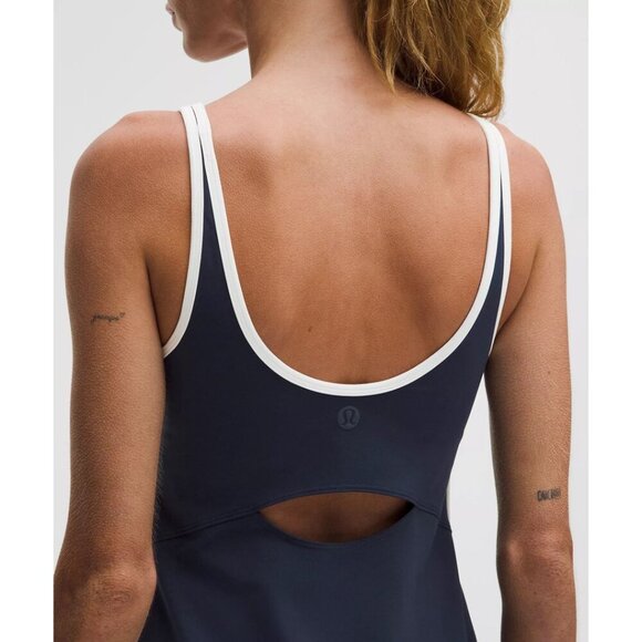 Scoop-Neck Cutout Tennis Dress - Club Blue/White - Picture 3 of 4